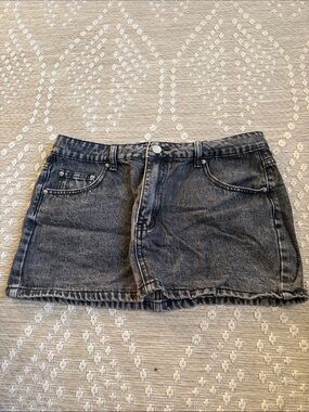 Classic Washed Black Denim Mini Skirt